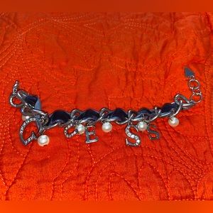 GUESS blue velvet charm silver-toned bracelet
